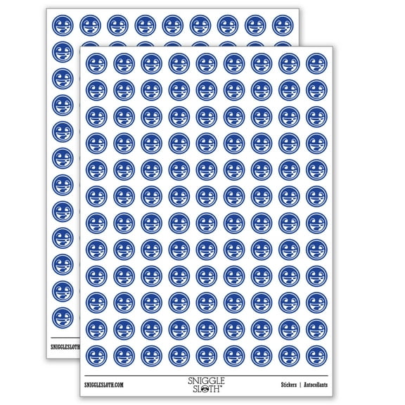 Smiling Face with Missing Tooth Dentist Teeth 200  Round Stickers - Gloss Finish - 0.50" Size - Dark Blue