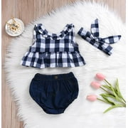 3pcs Baby Toddler Infants' Fashion Romper Suit: Grid Shirt + Jeans + Headband