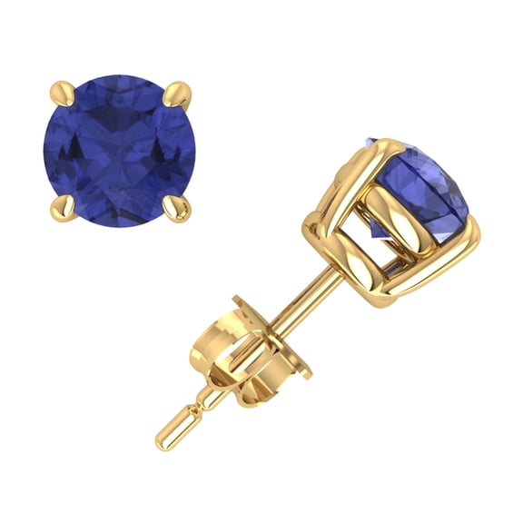 2Ct Round Tanzanite Basket Solitaire Stud Earrings 14k Yellow Gold Prong Set AAA Quality