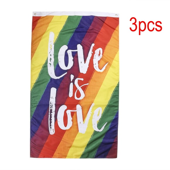 goowrom Gay Flag with Rainbow Pattern, Bright Colors Love is Love Letter Print Festival Banner Decoration