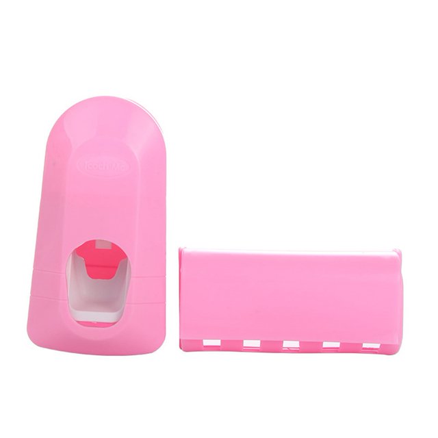 Útil juego de soporte para cepillos de dientes montado en la pared de plástico para baño y hogar (rosa)