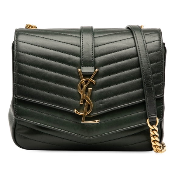 Pre-Owned Saint Laurent logo chain shoulder bag in green and gold leather for women. (Good)