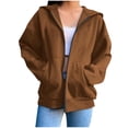 thumbnail image 2 of Women's Full Zip Up Hoodie Oversized Long Sleeve Hooded Jackets Lightweight Fall Plain Jacket Coat with Pockets, 2 of 6