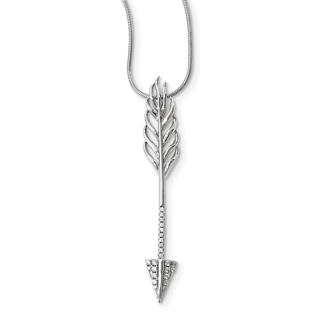 Sterling Silver CZ Brilliant Embers Arrow Necklace 18 Inch