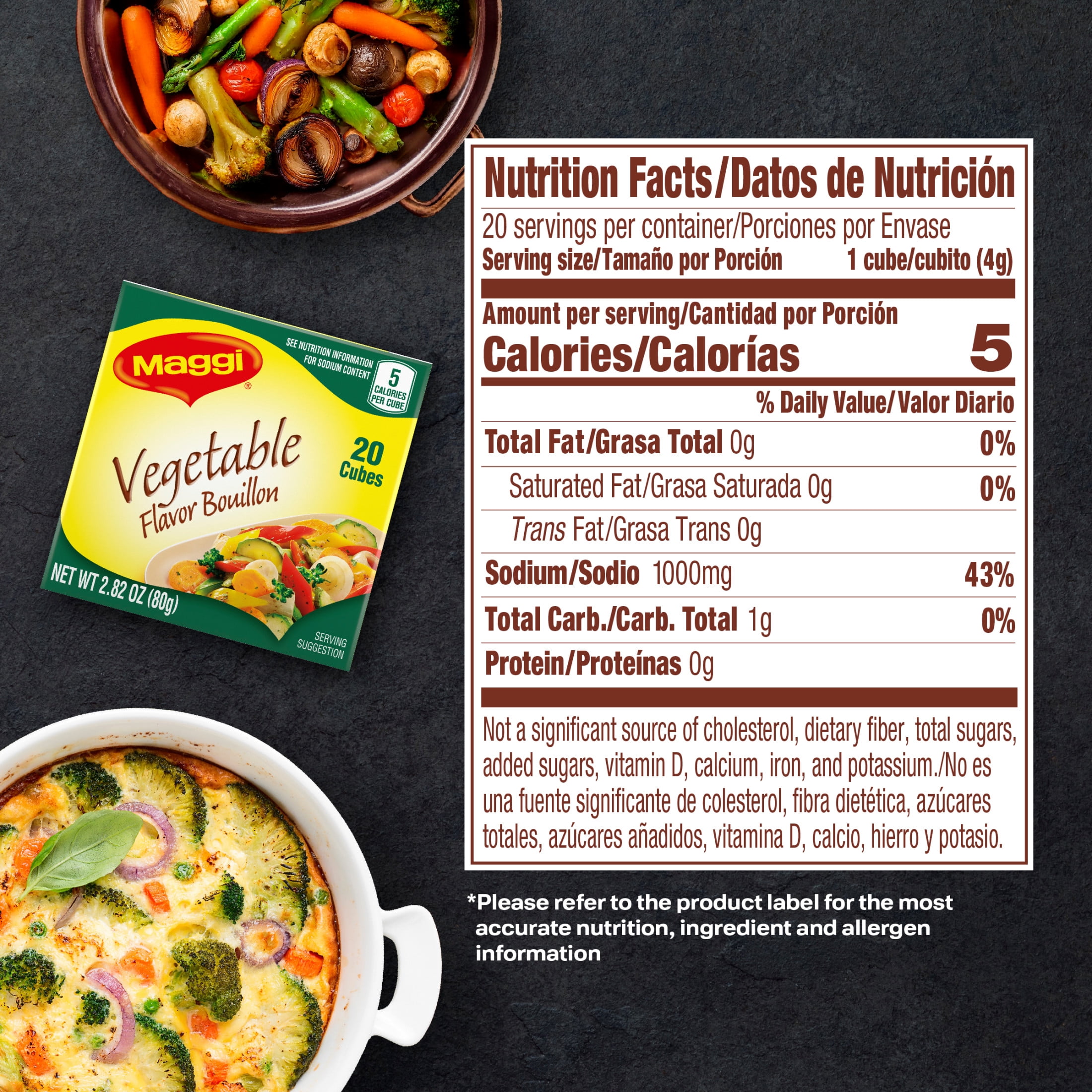 (6 pack) Maggi Caldo Sabor A Vegetales Vegetable Flavor Bouillon Cubes, Vegetable Bouillon, 20-CT 2.82 oz