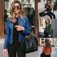 thumbnail image 2 of Solid Fall Women Bike Coat Faux Leather Outwear Zipper Outfit Spring Autumn Wome Fashion Short Thin Female Jacket Coat, 2 of 5