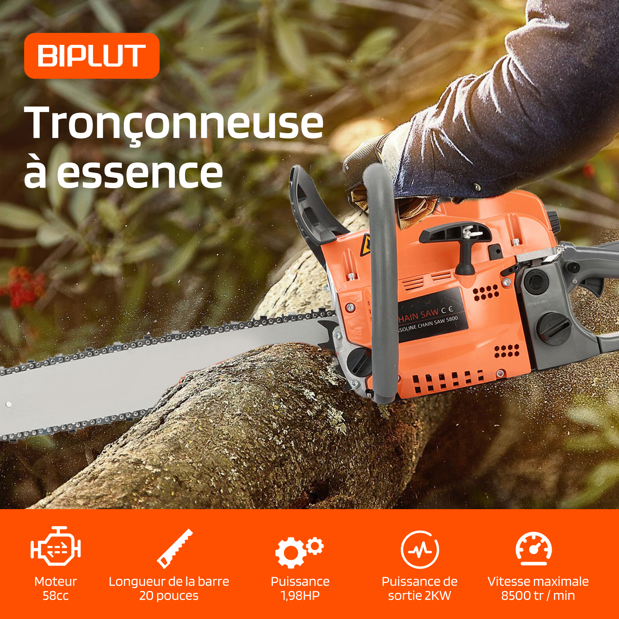 12-Inch Lightweight Gas Chainsaw 8lbs with Safety Lock, One-Hand Operation Chainsaw for Wood Cutting, Automatic Oiler System with Protective Case for Home & Professional Use.