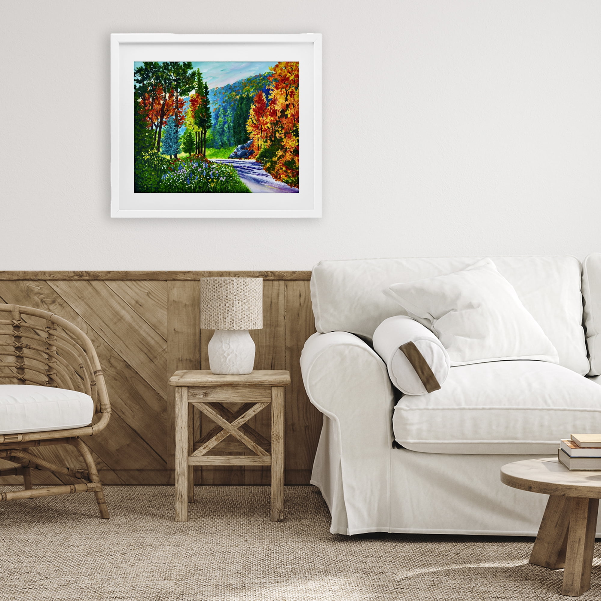Stupell Industries Sunlit Autumn Woodland Pathway White Framed Print Under Glass, design by Lee Ann Zirbes