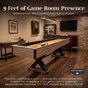 Hathaway Excalibur 9 ft Shuffleboard Table for Family Recreation Rooms - Poly-Coated Playfield, Solid X-Pattern Base - 8 Weighted Pucks, Dual Abacus Scorers, Table Brush, Wax - Driftwood Finish