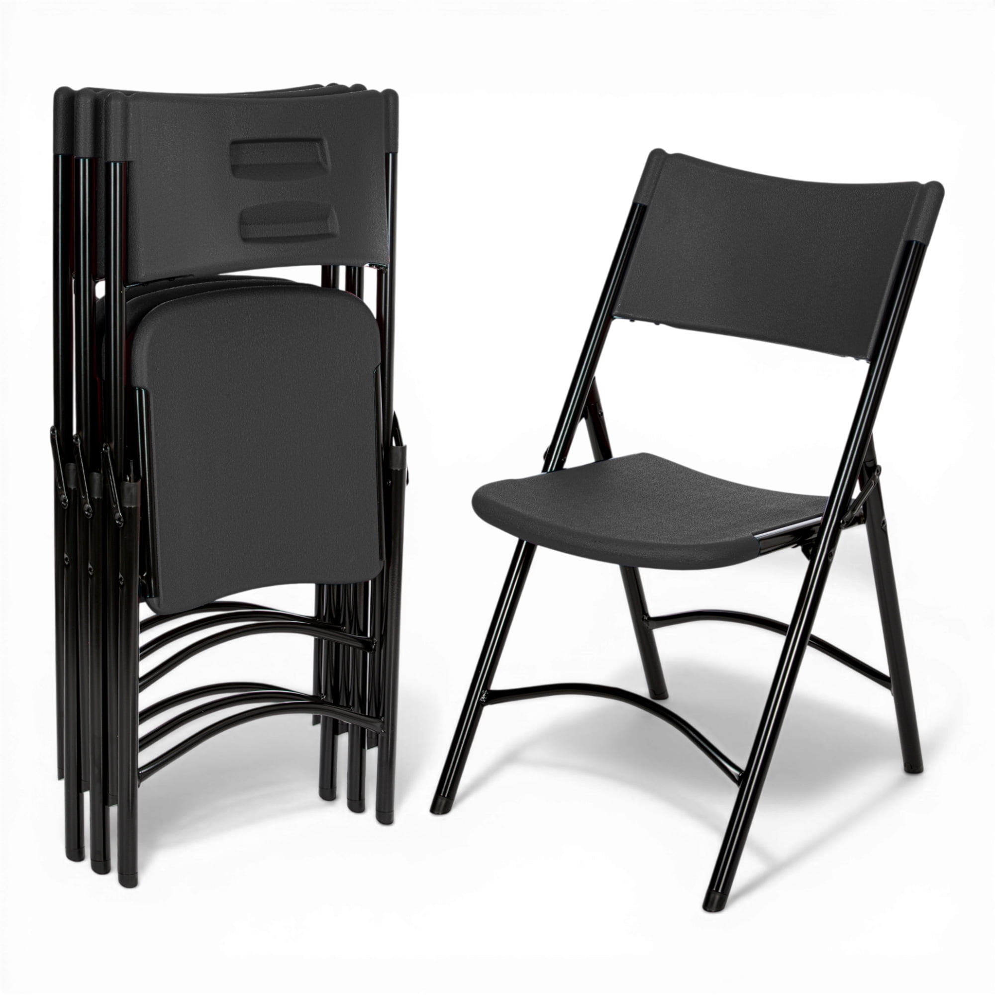 Hampden Furnishings Gwnyeth Collection Blow-Molded Plastic Folding Chair, Black, Pack of 4