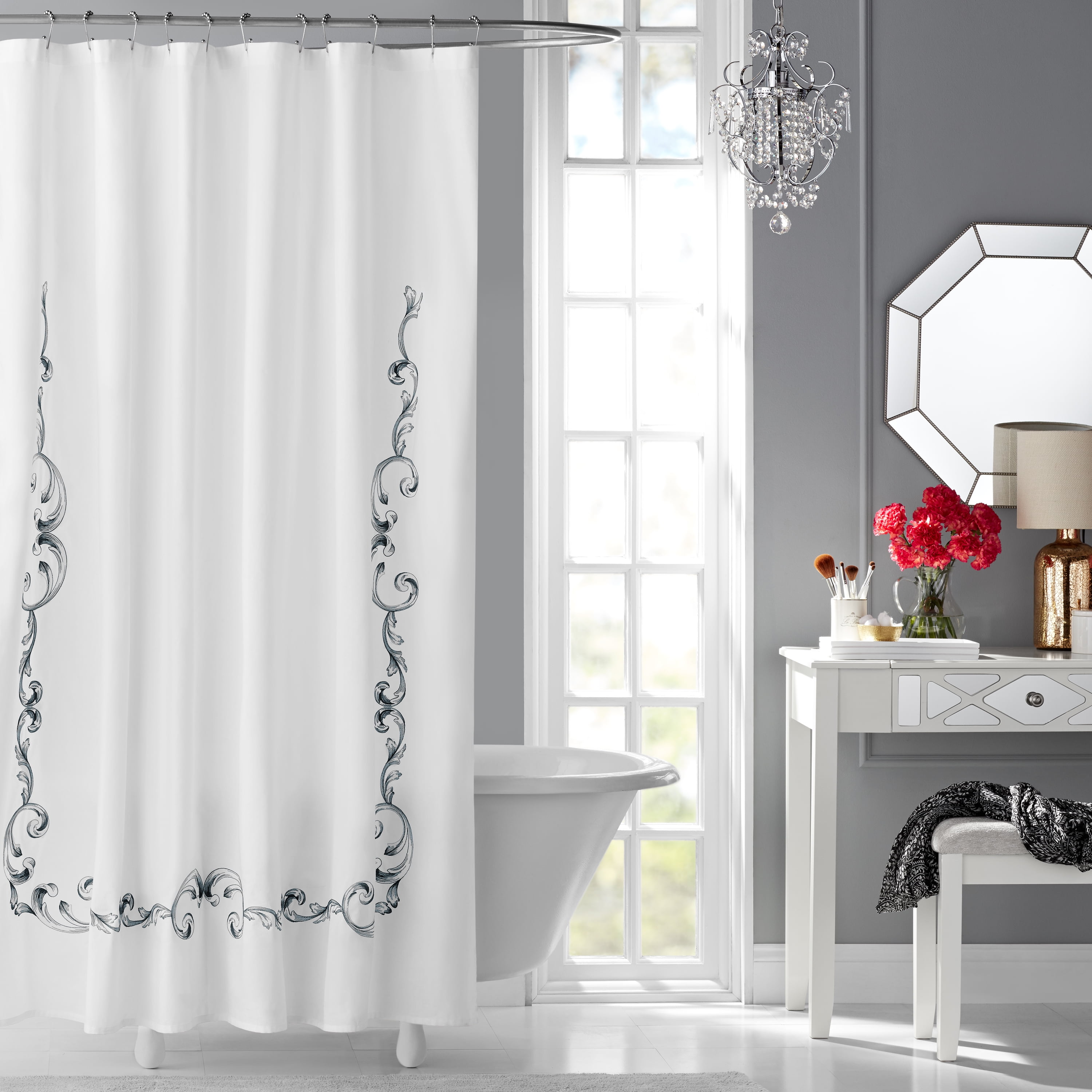Hotel Style Vivien Embroidered Fabric Shower Curtain