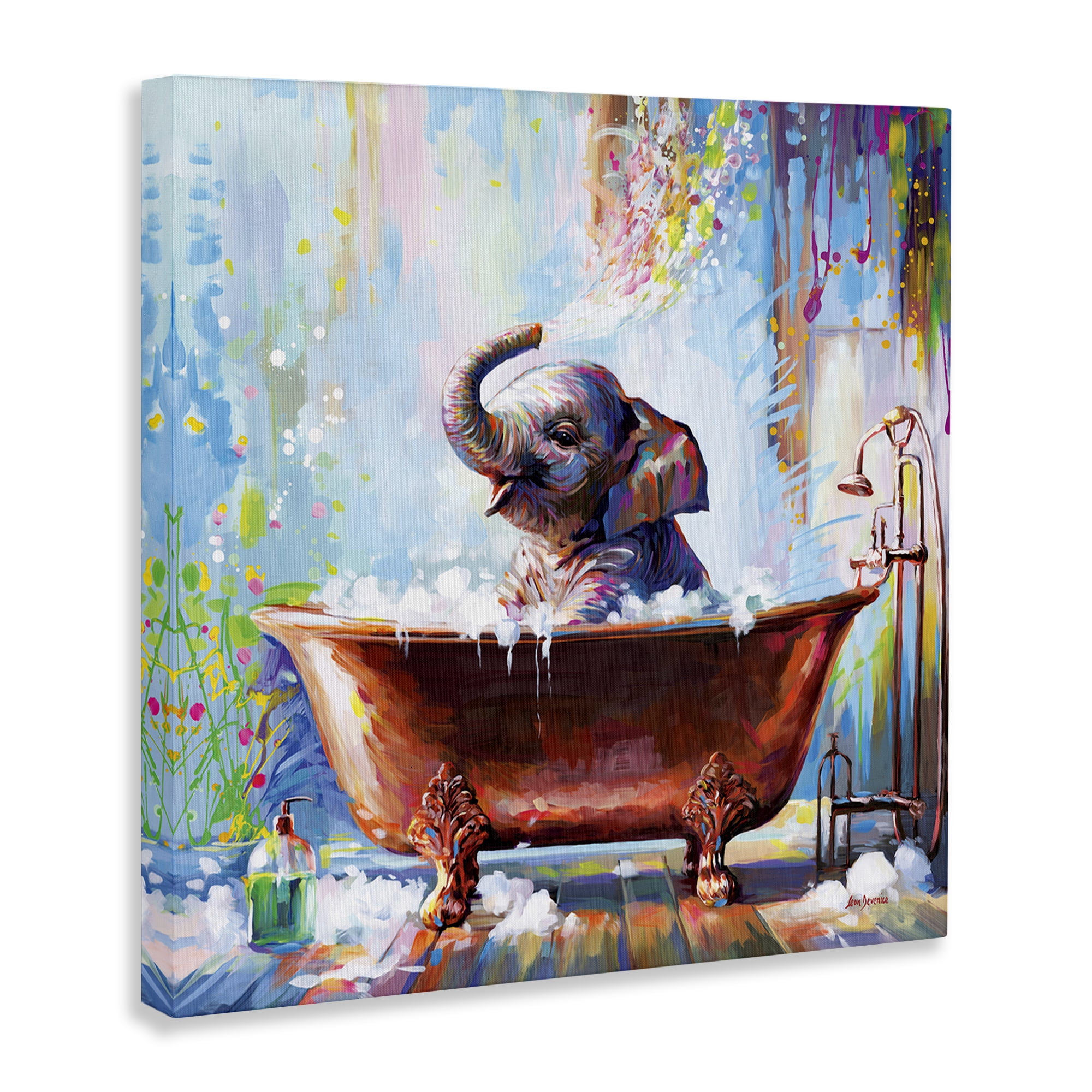 Stupell Industries Splashing Baby Elephant Bath & Laundry Painting Wrapped Canvas Art Print Wall Art, 17 x 17
