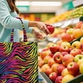 thumbnail image 2 of Zebra Print Canvas Tote Bag Abstract Zebra Pattern Black and White Stripes Rainbow Multicolor Zebra Modern Fashion Cute Cartoon Design Aesthetic Gradient Reusable Eco-Friendly Shopping Tote, 2 of 6