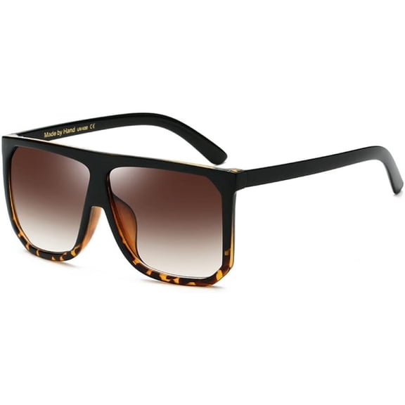Vintage Flat Top Oversized Sunglasses Women Men Big Frame Gradient Clear Sun Glasses UV400