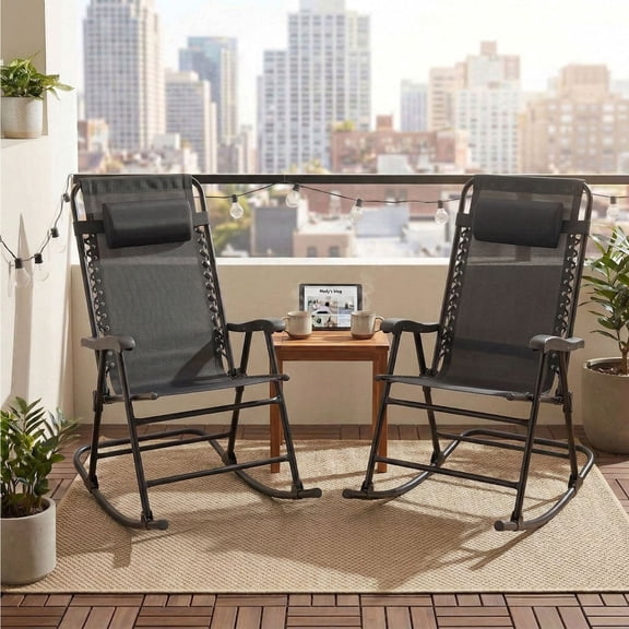 YIYADO Set of 2 Outdoor Folding Rocking Chairs, Portable Patio Rocker with Breathable Mesh & Adjustable Headrest, No Assembly