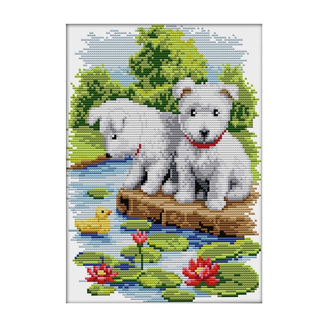 Counted Cross Stitch s Cross-Stitch Pattern Animals Dogs with Printed Fabric 11ct
