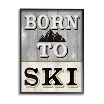 Stupell Industries Born To Ski Mountain Sign Graphic Art Black Framed Art Print Wall Art, Design by Livi Finn