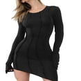 thumbnail image 1 of Women s Y2k Summer Bodycon Mini Dress Long Sleeve Solid Color Patchwork Asymmetric Dress Green M, 1 of 3