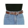 thumbnail image 4 of Cinturón de hebilla de pin para mujeres, cinturón ancho suave y casual para vestidos, jeans y pantalones de 92 cm/36.22" color marrón, hebilla plateada, 4 of 4