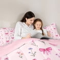 thumbnail image 4 of Erosebridal Princess Bow Girls Twin Bedding Sets 7-Piece, Spring Flower Bedding Comforter Set, Pink Reversible, 4 of 7