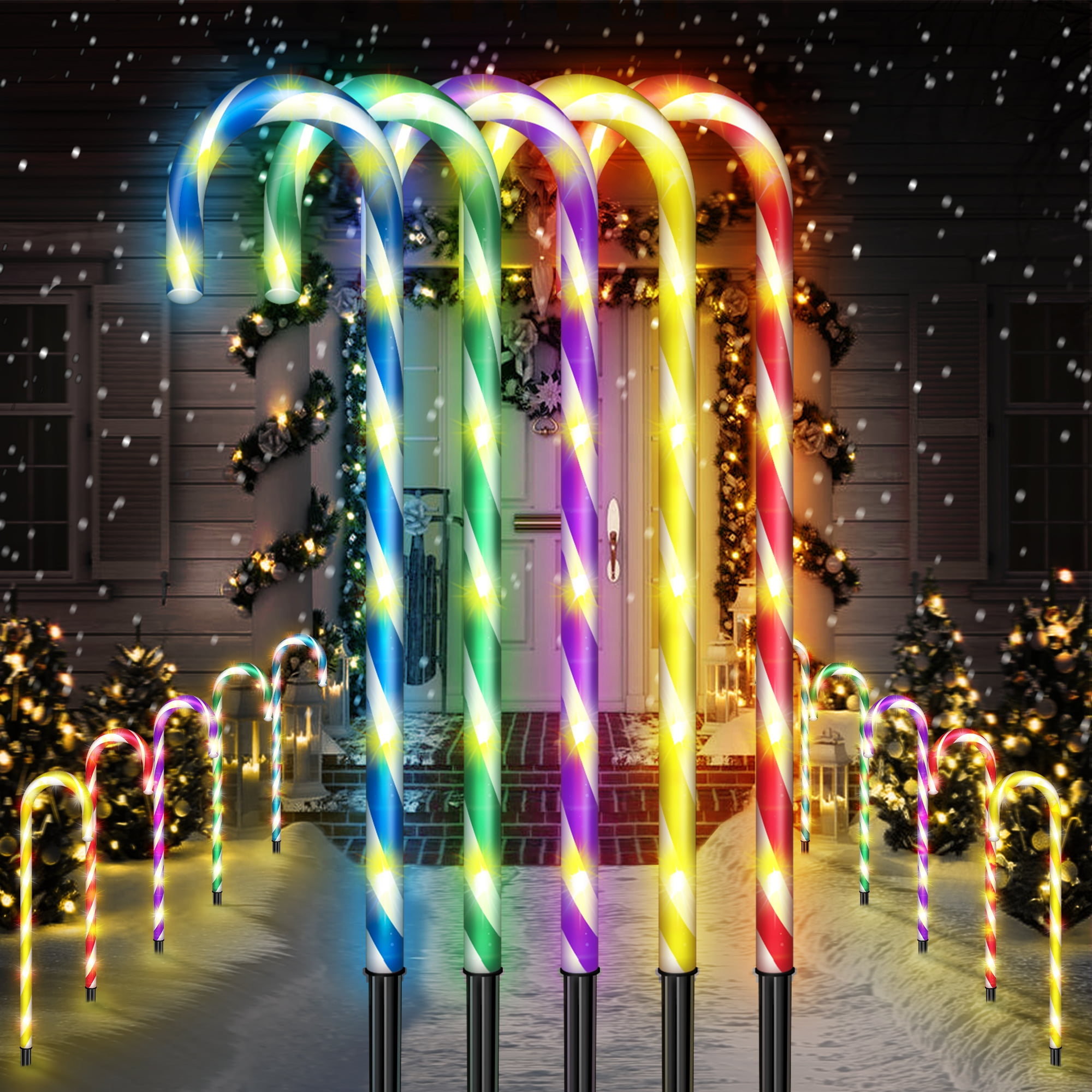 10 Pack 8 Modes Christmas Candy Cane Lights 21 Inch Flickering Candy Cane Pathway Marker Waterproof UL Listed Christmas Lighting Decoration Light Outdoor Indoor