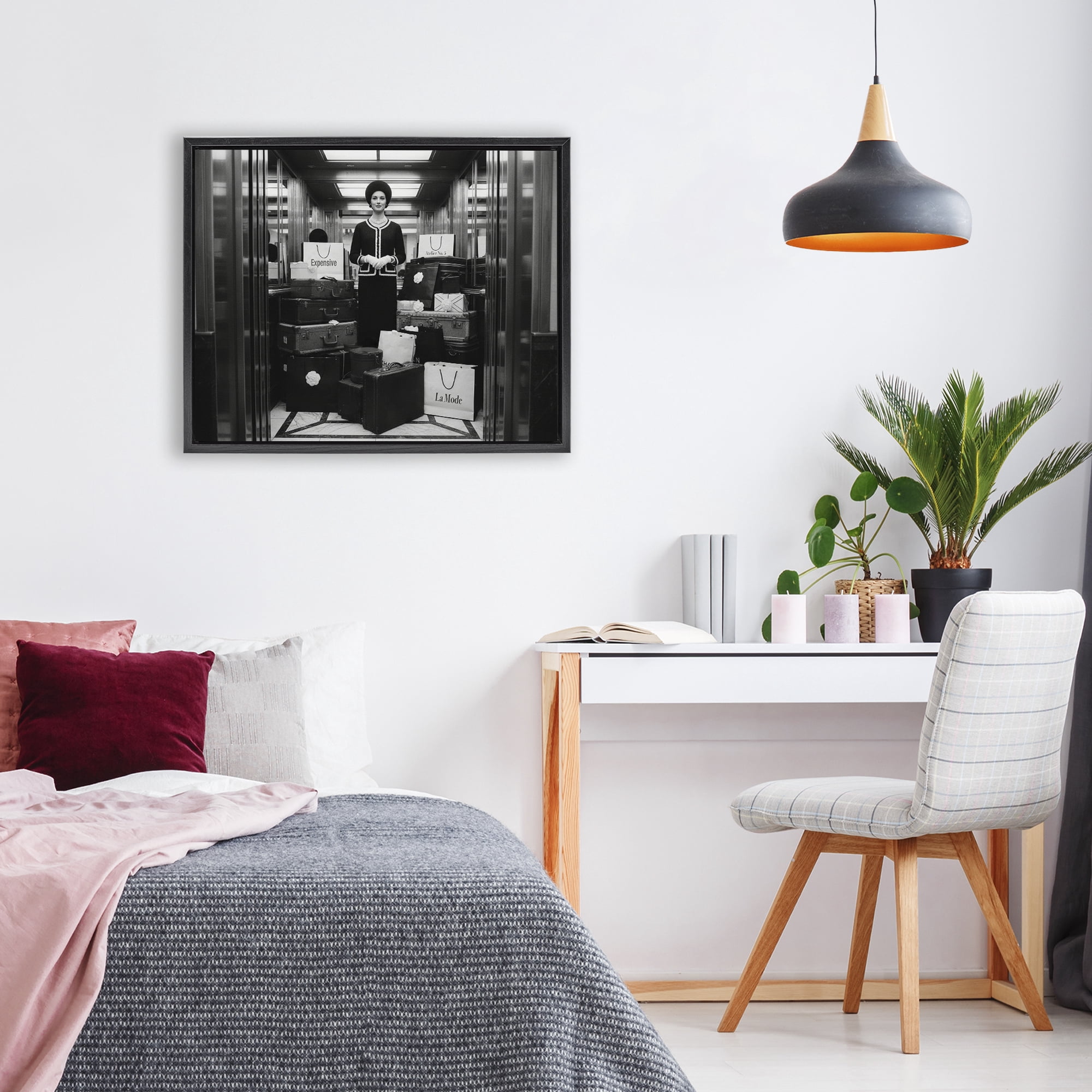 Stupell Industries Elevator Chic Shopping Black Framed Floater Canvas Wall Art, design by A Barefoot Stylist