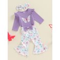 thumbnail image 2 of SUNSIOM Baby Girl Fall Outfit Ruffled Long Sleeve Romper with Butterfly Pattern Flare Pants and Headband 3 Pcs Set, 2 of 6