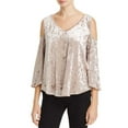 thumbnail image 4 of Status by Chenault Women’s Crushed Velvet Cold Shoulder Blouse Pullover Shirt Tops, Natural, X-Small, 4 of 5