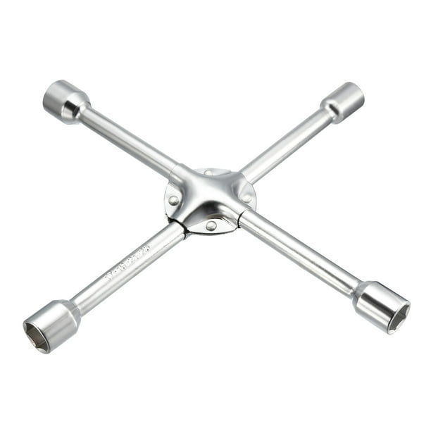 Lug Wrench, 14-inch Universal 4-Way Cross Spanner with 17mm 19mm 21mm 23mm  Standard Sockets
