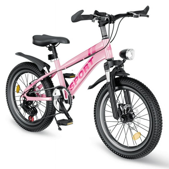 【LuckyNote】FKZNPJ 24 Inch Mountain Bike 7-Speed Gears Dual Disc Brakes Shock Absorber Front Fork LED Light – Silver & Pink
