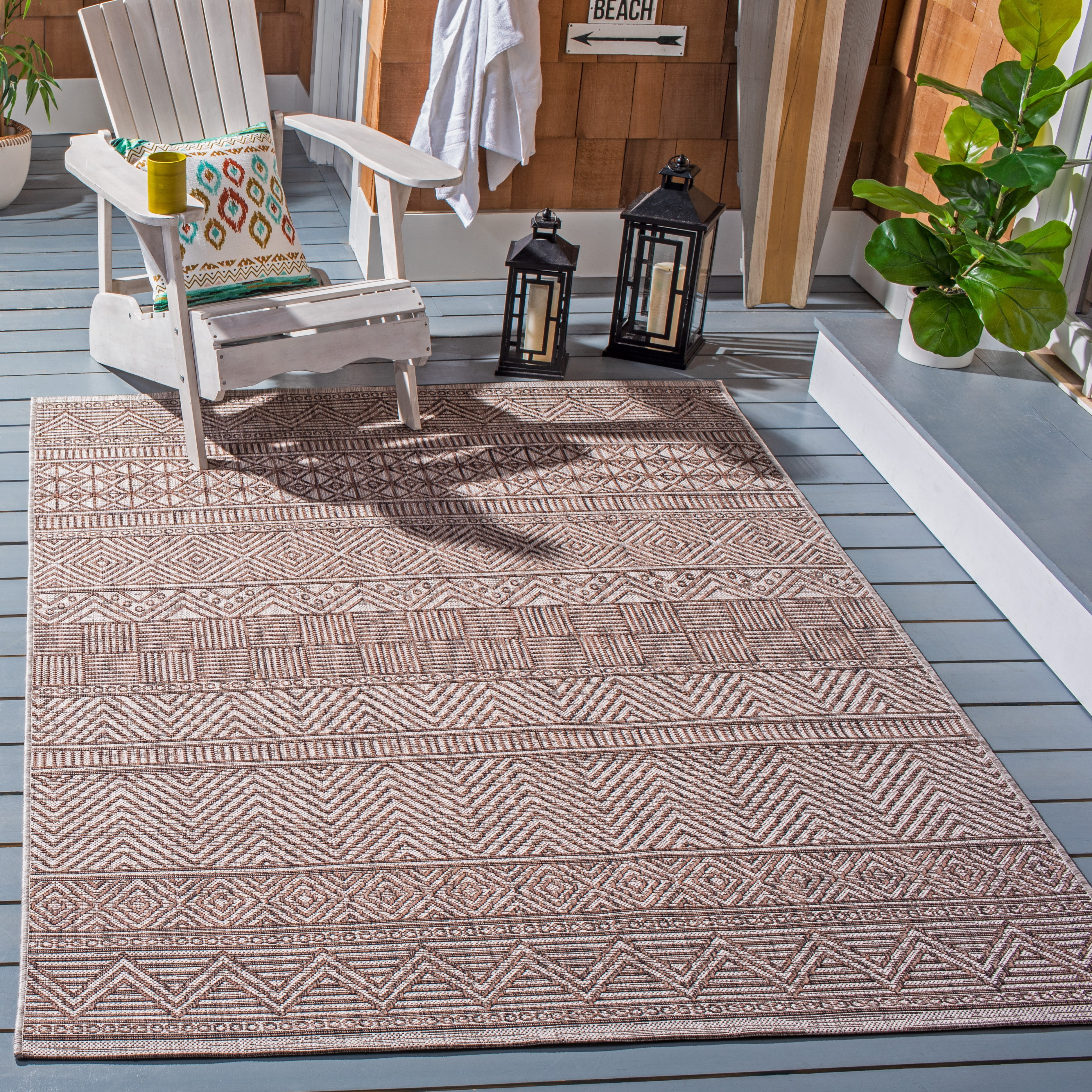 SAFAVIEH Courtyard Altan Geometric Indoor/Outdoor Area Rug, Grey/Brown, 6'7" x 6'7" Square