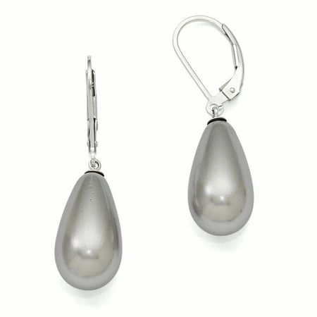 Grey Teardrop Earrings - Sterling Silver Majestik 10x18mm Teardrop Grey Shell Pearl Earrings