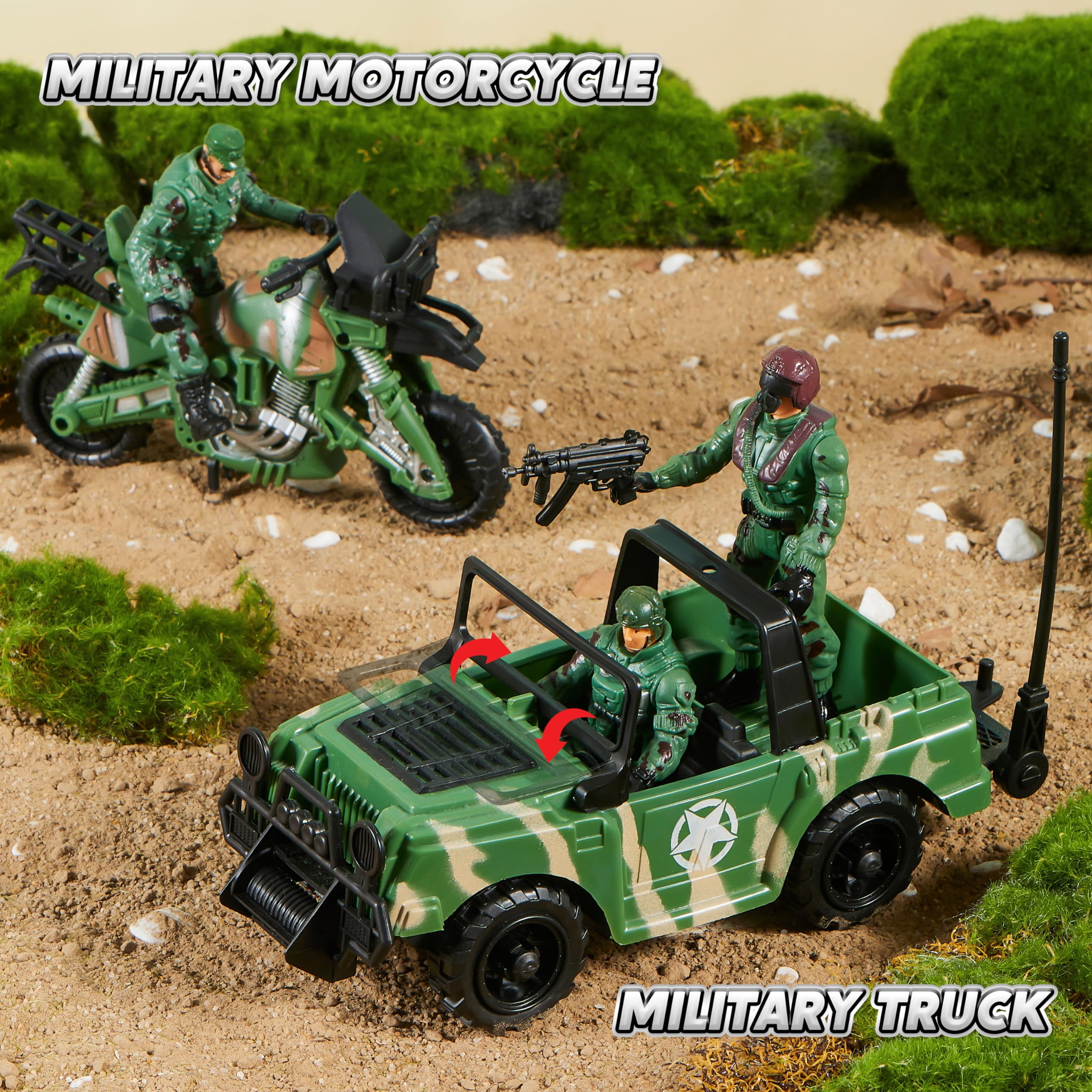Joyfy 10-in-1 Military Helicopter Toy Set with Light & Sound, Trucks, Boat, Bike, Army Men & Weapons - Army Toys for Boys, Christmas Birthday Gifts for 3+