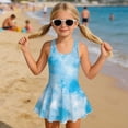thumbnail image 3 of Uorisanigo Girls Swimsuits One Piece Sleeveless Blue Marble Print Polyester and Spandex Fabric Swimwear Size 5-6 with Skirt Swim Dress Summer Beach, 3 of 6