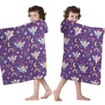 thumbnail image 4 of Purple Fairy Unicorn Pattern Hooded Bath Towel，50"x30" for Ages 3 To 12 Kids, Quick Dry Lightweight Soft Microfiber Hood Beach Towel Cover Up for Kids, 4 of 7