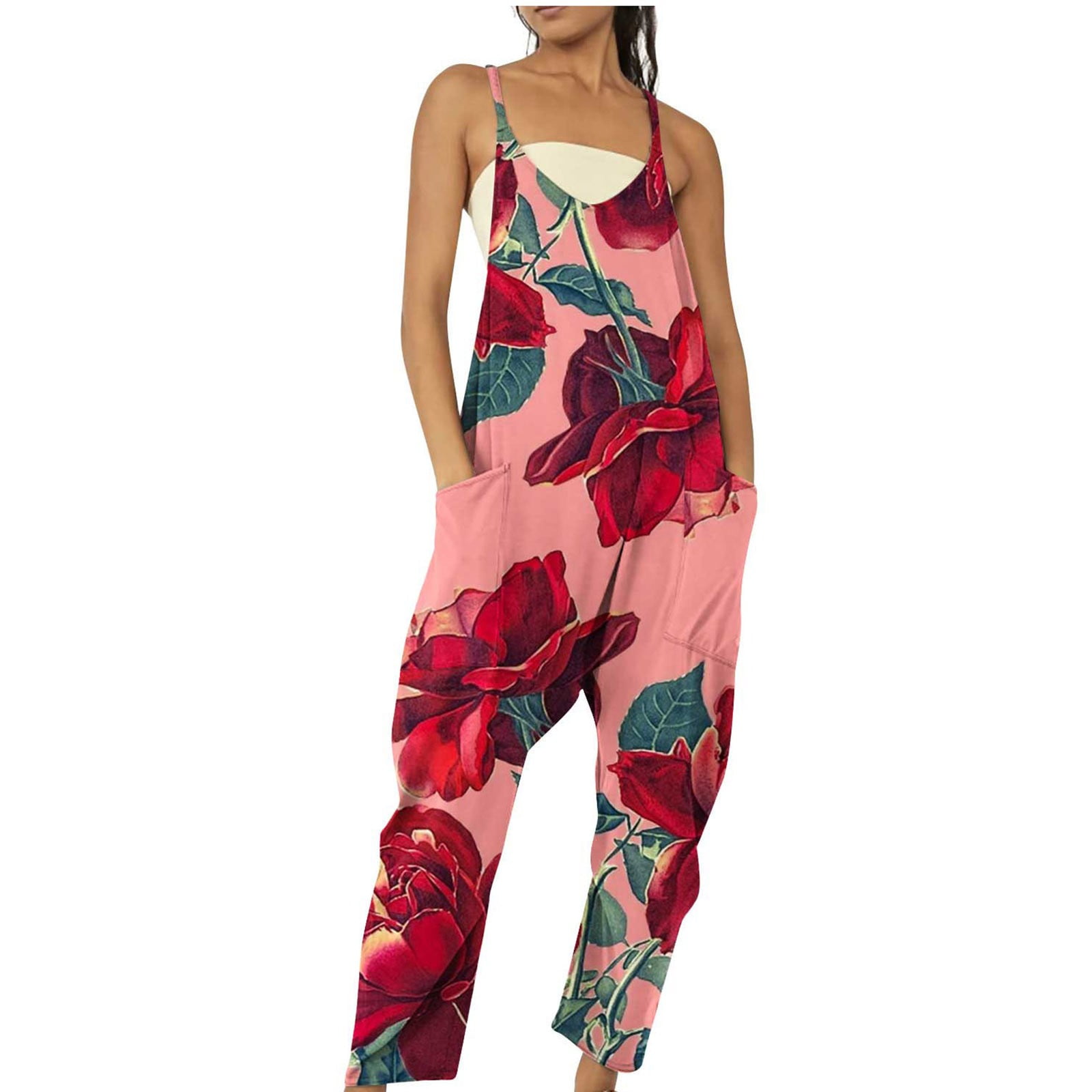 Wenini Jumpsuits for Women Summer Floral Print Long Pants Hawaiian