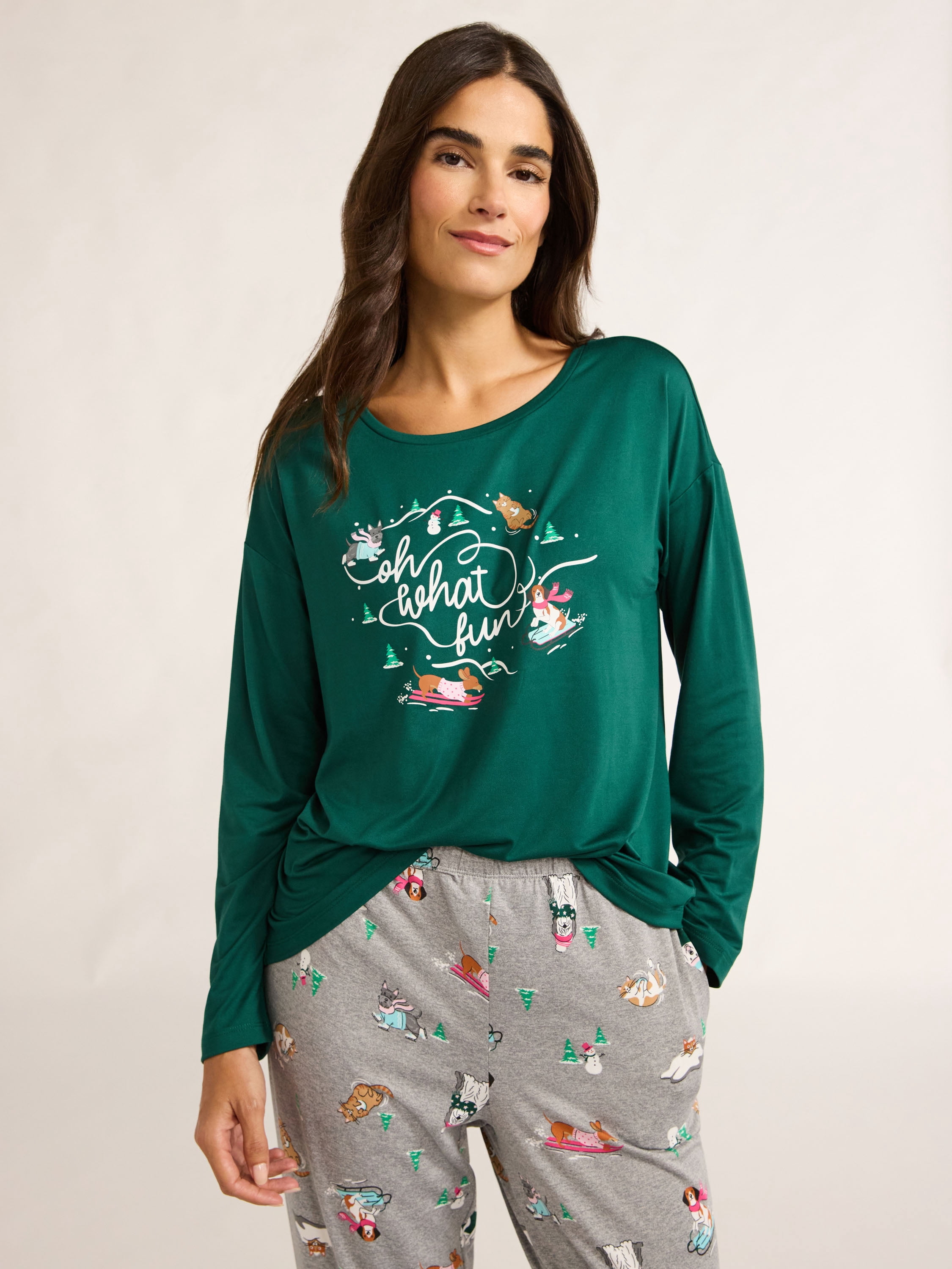 Joyspun Women's Long Sleeve Top and Jogger Pants Pajama Set, 2-Piece, Sizes S-3X