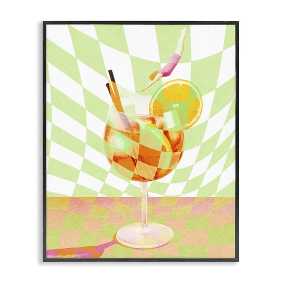 Retro Swimmer Summer Cocktail Black Framed Giclee Art, design by Lil' Rue