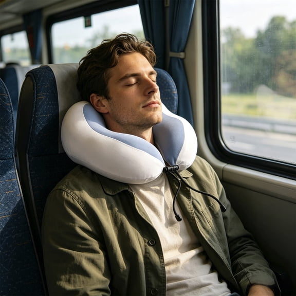 MMJ Memory Foam U Shaped Travel Pillow Ice Silk Cooling Neck Rest Slow Rebound Portable for Airplane Car Nap Washable Cover, 11.81x11.41in