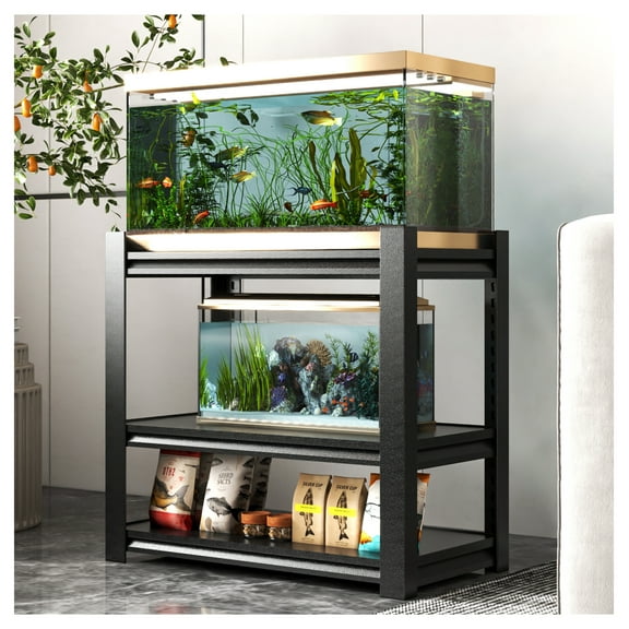 20-30 Gallon Fish Tank Stand - Metal Aquarium Stand, 34 "W x 18 "D x 31"H Adjustable Heavy Duty Reptile Tank Stand, Adjustable 3-Tier Fish Tank Rack Shelf for Home Office, Tank Not Included Black