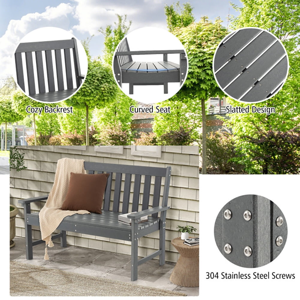 Aimee Lii 52" All-Weather HDPE Outdoor Bench with Backrest and Armrests, Outdoor Patio Furniture, Gray