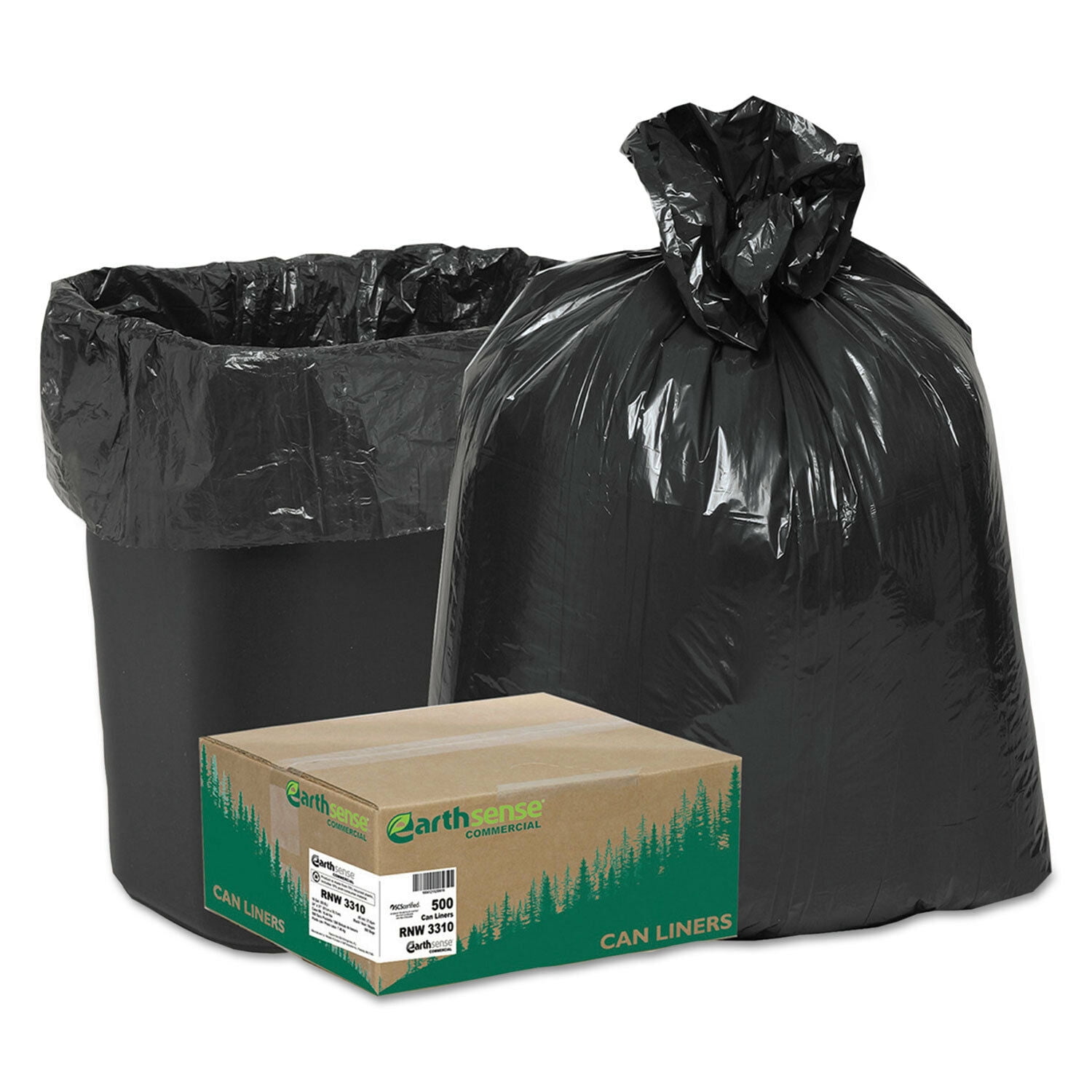 Earthsense Clear Recycled Can Liners 31-33gal 1.25mil Clear 100/Carton RNW4015C 