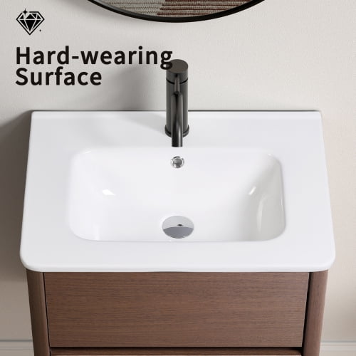 White Glossy Ceramic Bathroom Vessel Sink Top, Integrated Oval Design, Pre-Drilled Centerset, With Overflow, Without Faucet/Drain, Easy Clean