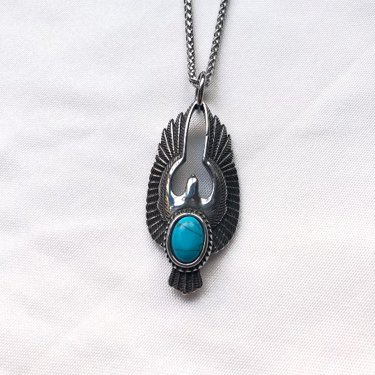 Turquoise Eagle Necklace Flying Eagle Stainless Steel Eagle Pendant Necklace For Men and Women
