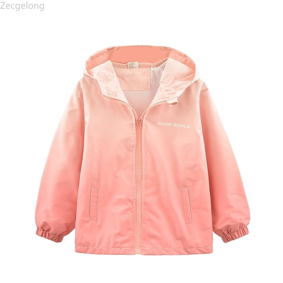 Zecgelong Girls Windbreaker Jacket Lightweight Outdoor Raincoat Fall Hiking Coat With Hood For Toddler Youth Kids