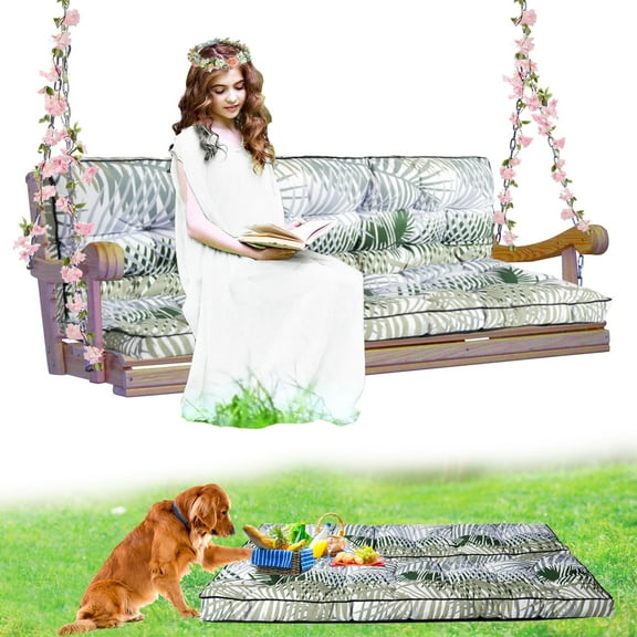 Porch Swing Cushion Thicken 4", 71" Swing Cushions 2-3 Seater Replacement, Waterproof Bench Cushions with Backrest, Anti-Fading Patio Swing Chair Pads for Outdoor Garden Furniture