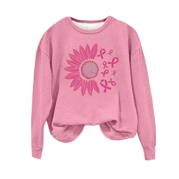 Olyvenn Breast Cancer Sweatshirts for Women Plus Size Pink Ribbon Graphic Pullover Long Sleeve Breast Cancer Survivor Shirt Pink XXXL