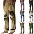thumbnail image 4 of Coconut Tree Print Lounge Pants for Men Casual Baggy Breathable Pajamas Pants Vintage Drawstring Beach Pants with Pockets, 4 of 5