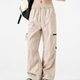thumbnail image 4 of Stamzod Cargo Sweatpants Women Wide Leg Baggy Pants with Pockets Solid Color Casual Outdoor Hiking Sweat Pants for Womens Khaki C XL, 4 of 4