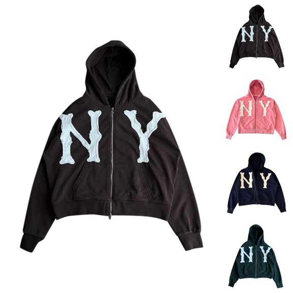 Men's Letter Embroidery Zip Up Hoodie Sweatshirt Long Sleeve Crewneck Colorful Hip Hop Streetwear Jacket
